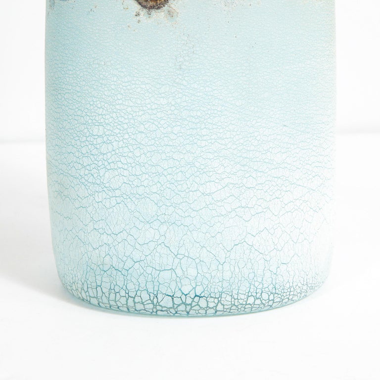 Barbini Midcentury Craqueleur Powder Blue Murano Glass Vase with Organic Detail In Excellent Condition For Sale In New York, NY