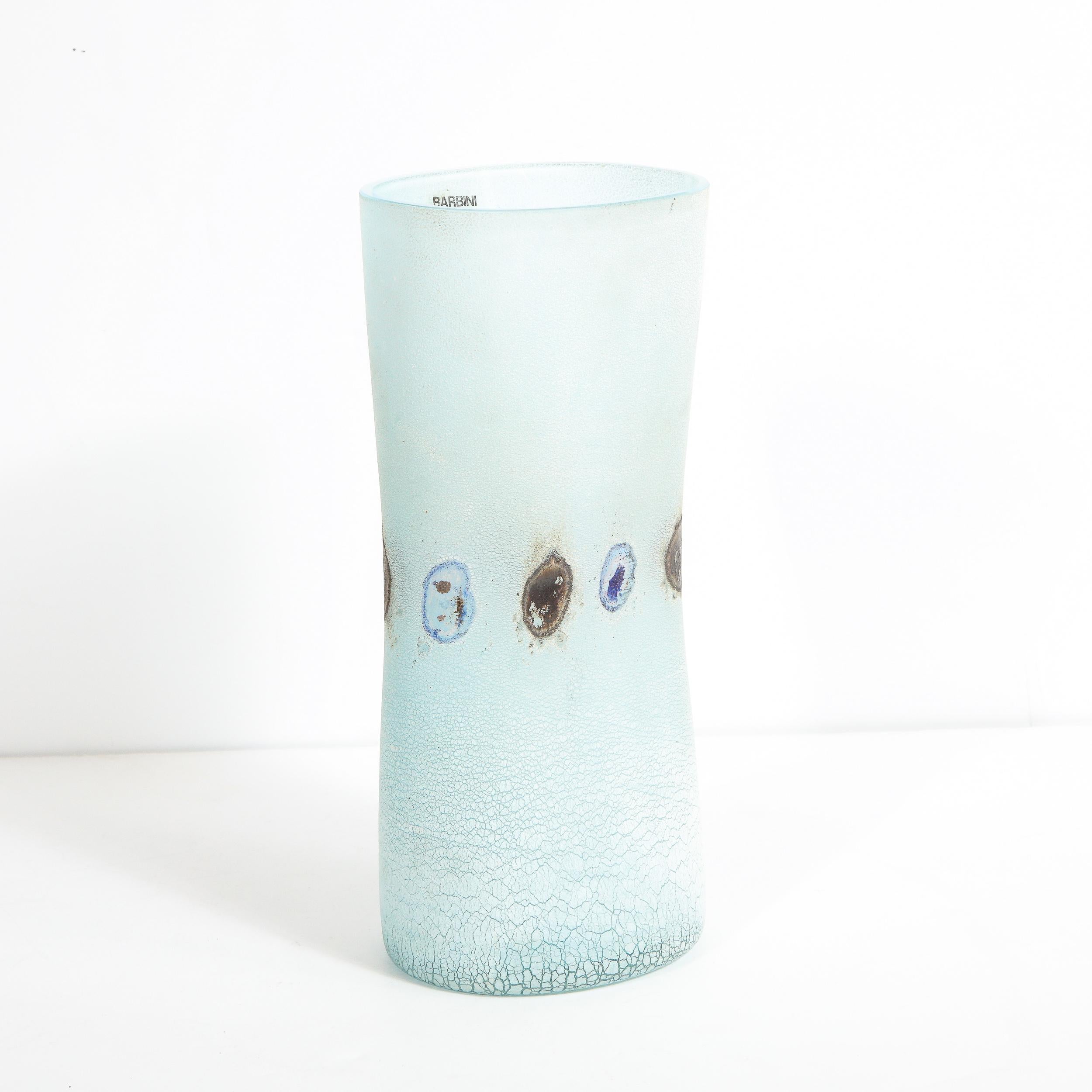 Barbini Midcentury Craqueleur Powder Blue Murano Glass Vase with Organic Detail 1