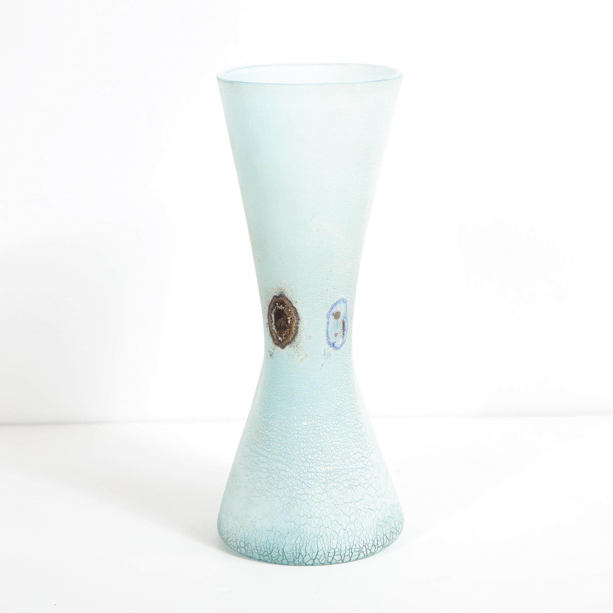 Barbini Midcentury Craqueleur Powder Blue Murano Glass Vase with Organic Detail 2