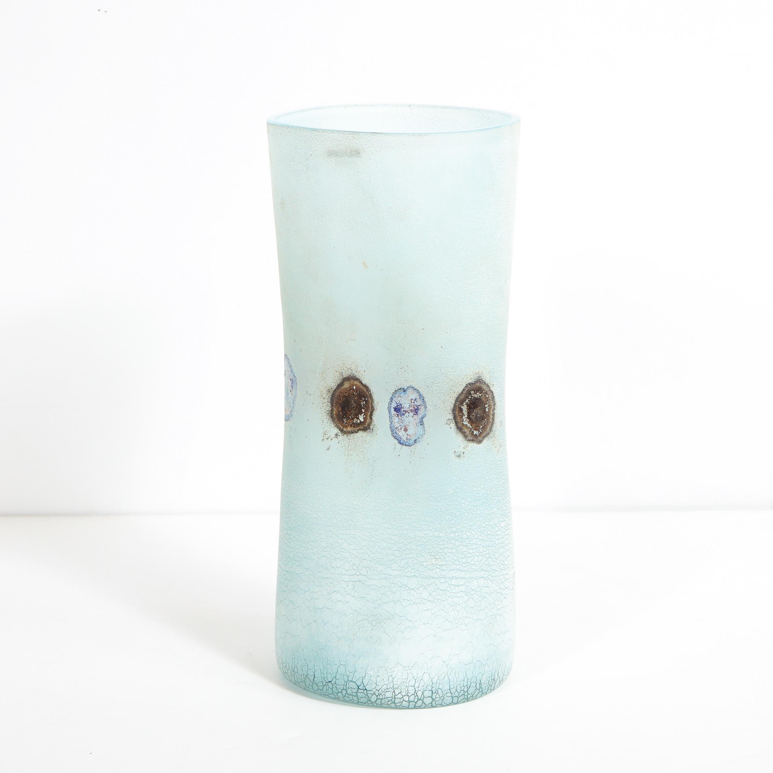 Barbini Midcentury Craqueleur Powder Blue Murano Glass Vase with Organic Detail 3