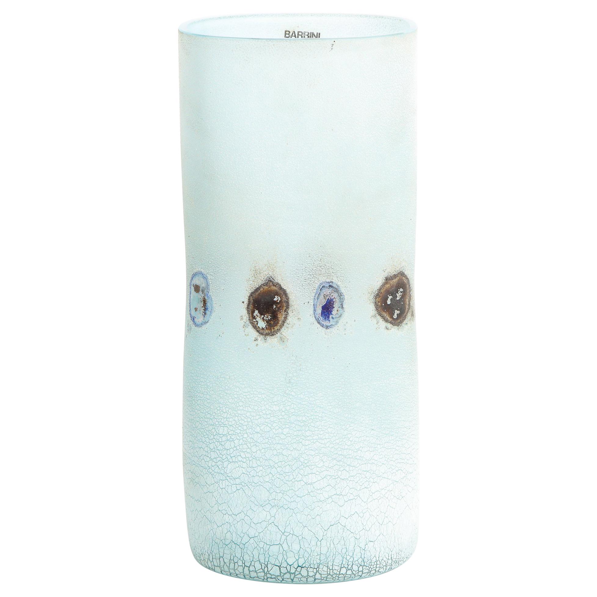 Barbini Midcentury Craqueleur Powder Blue Murano Glass Vase with Organic Detail