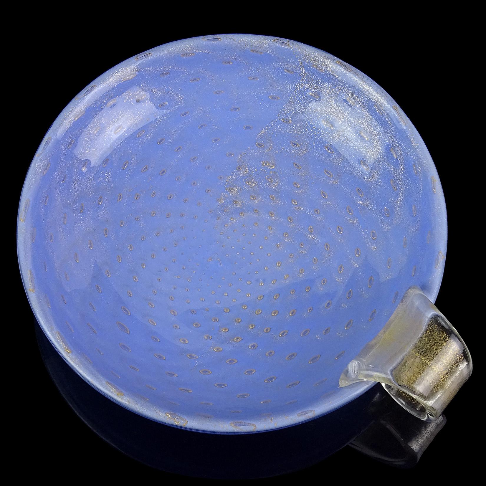 Hand-Crafted Barbini Murano 1950s Blue Gold Flecks Italian Art Glass Midcentury Dish Bowl