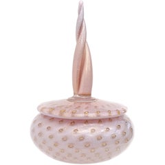 Barbini Murano 1950s Pink Gold Flecks Bubble Italian Art Glass Vanity Powder Box