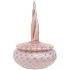 Barbini - Vanity-boîte à poudre en verre d'art italien de Murano des années 1950, rose, moucheté d'or et bulles