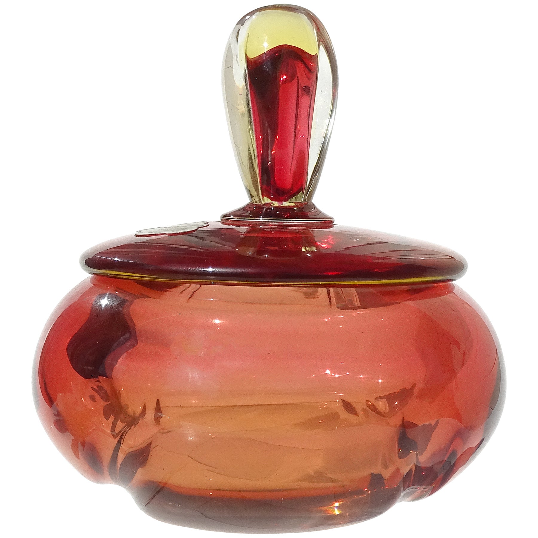 Barbini Murano 1950s Red Orange Yellow Italian Art Glass Vanity Powder Box