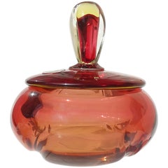 Barbini Murano 1950s Red Orange Yellow Italian Art Glass Vanity Powder Box
