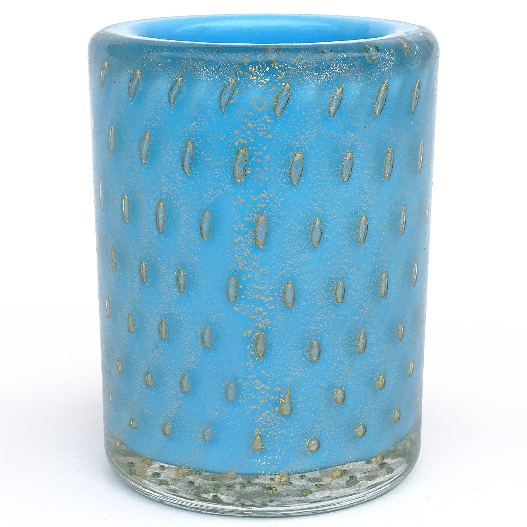 20th Century Barbini Murano 50s Blue Gold Flecks Italian Art Glass Bowl Lighter Holder Set