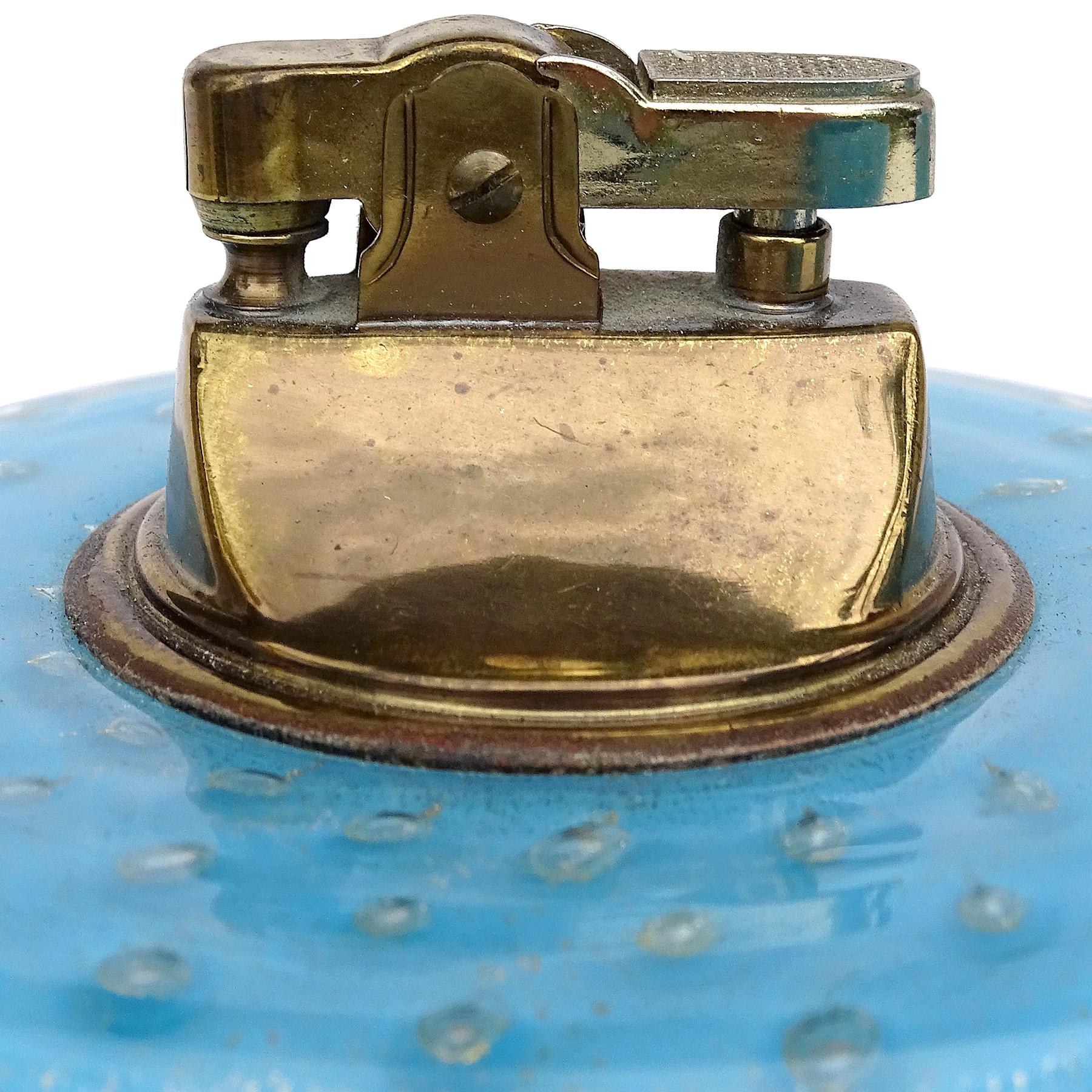 Barbini Murano 50s Blue Gold Flecks Italian Art Glass Bowl Lighter Holder Set 2