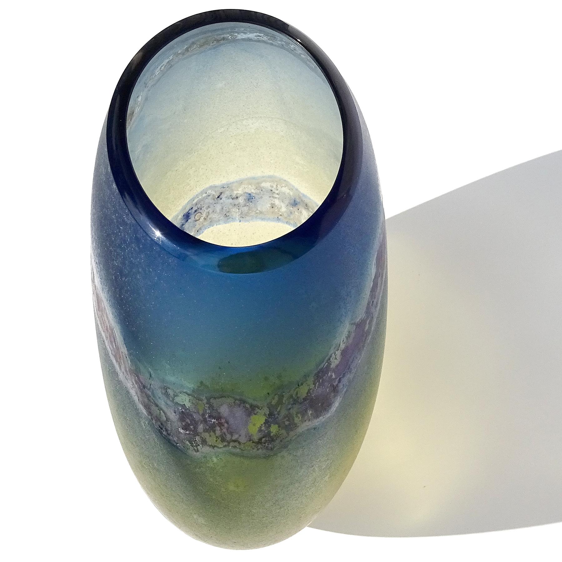 20th Century Barbini Murano Abstract Design Scavo Texture Italian Art Glass Flower Vase