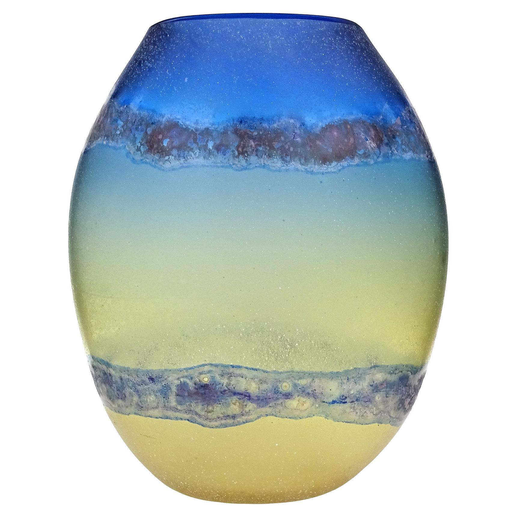 Barbini Murano Abstract Design Scavo Texture Italian Art Glass Flower Vase