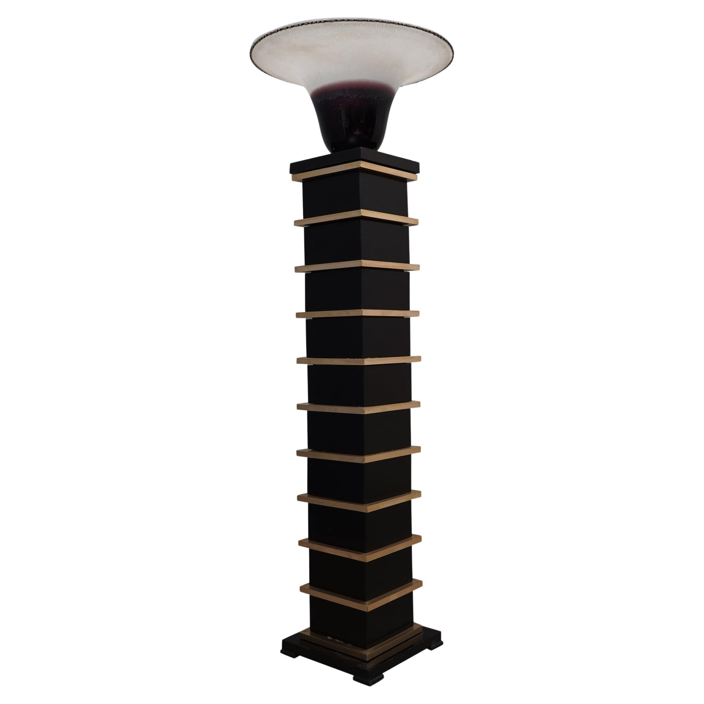 Lampada da terra di metà secolo in ottone e vetro di Murano di Barbini, 1950 in vendita