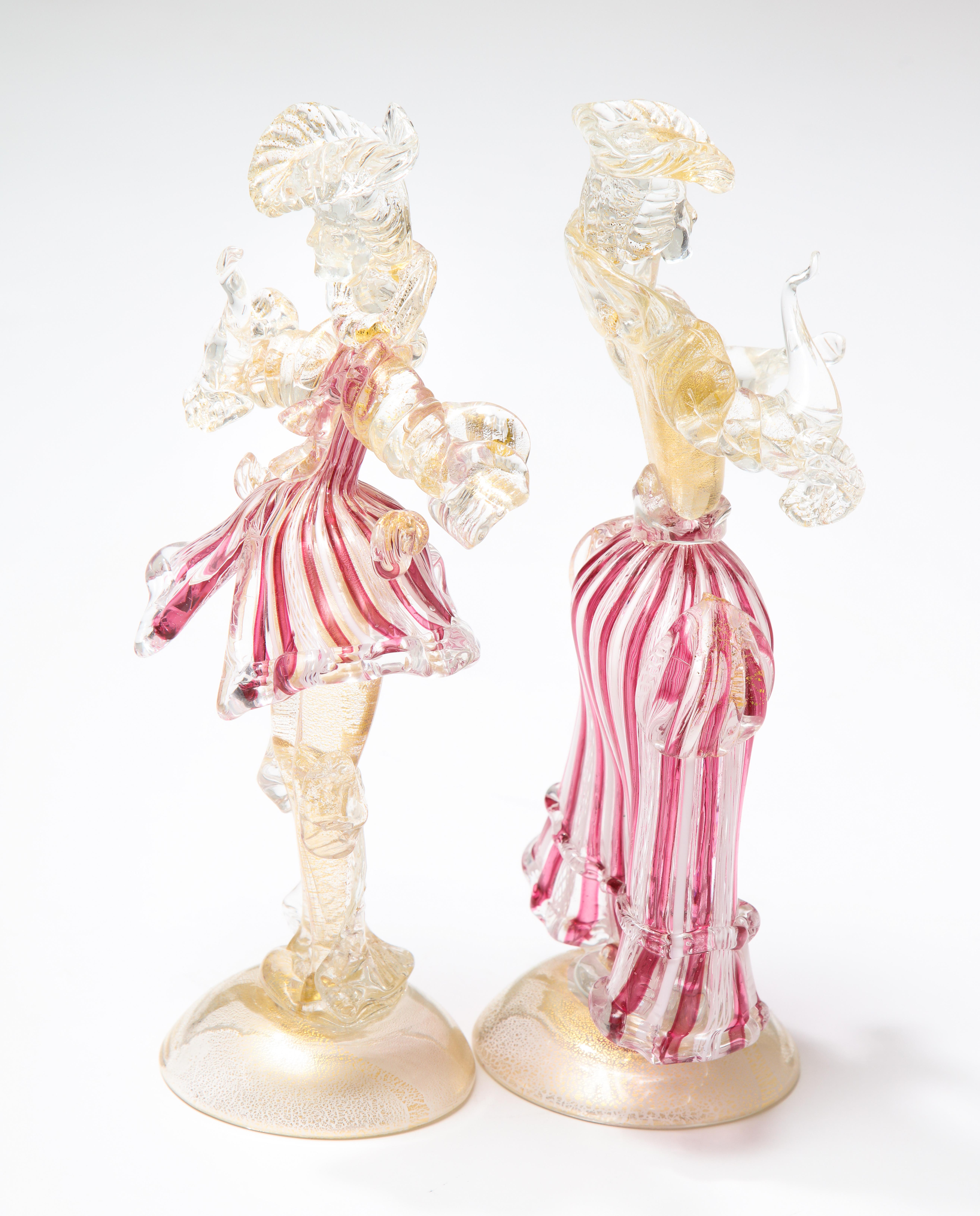 Italian Barbini Murano Art Glass Lady and Gentleman Sculptures For Sale