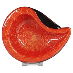 Used Barbini Murano Biomorphic Red & Black Glass Gold Leaf Bowl