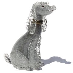Barbini Murano Black Gray Gold Flecks Italian Art Glass Poodle Dog Sculpture