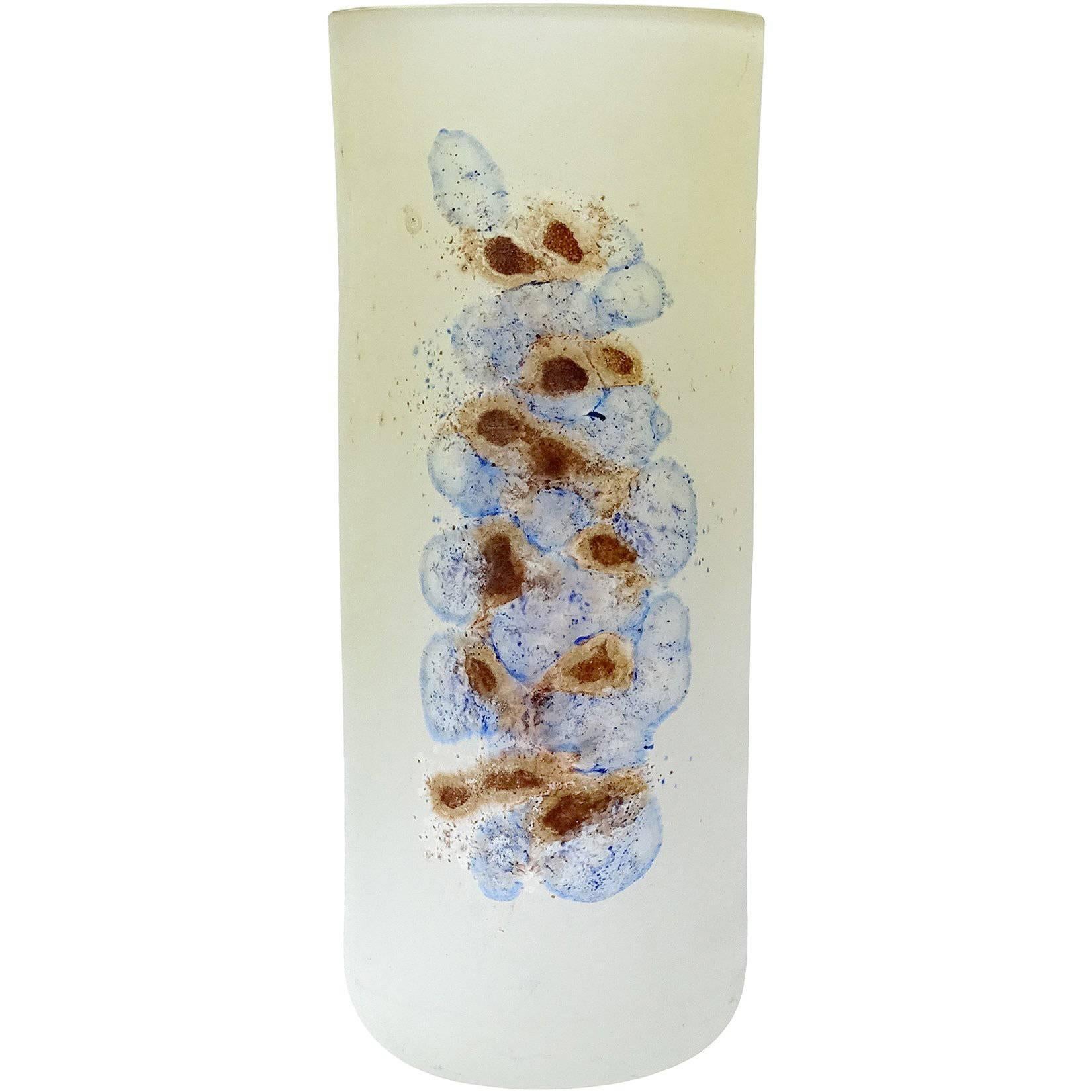Hand-Crafted Barbini Murano Blue Abstract Design Scavo Texture Italian Art Glass Flower Vase