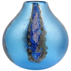 Barbini Murano Blue Abstract Design Scavo Texture Italian Art Glass Flower Vase