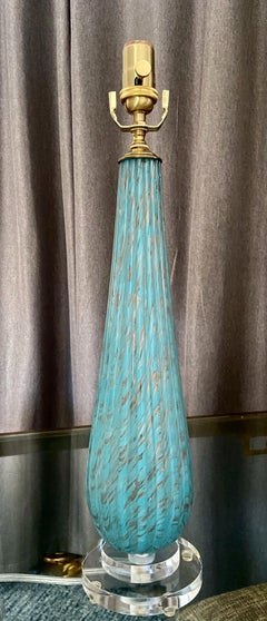 Barbini Murano Blue Copper Ribbed Glass Table Lamp