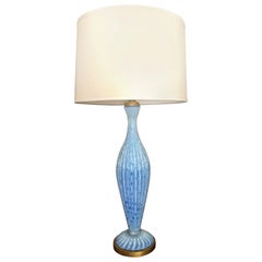 Barbini Murano Blue Glass Bubbles and Ribbed Table Lamp