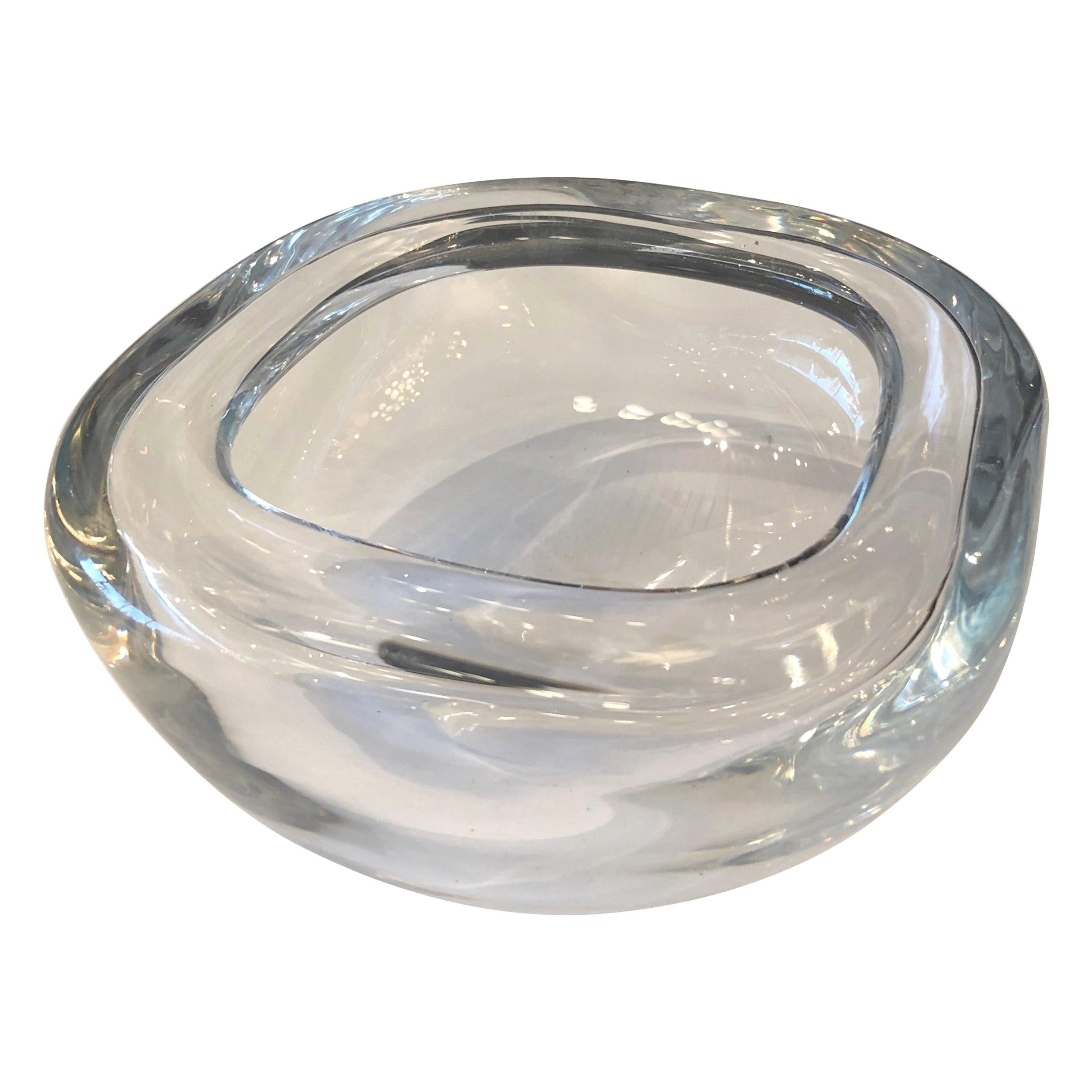 Barbini Murano Clear Blown Round Glass Candy Bowl with Square Lip Opening