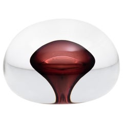 Barbini Murano Clear Domed Blown Glass Paperweight with Purple Core, circa 1970
