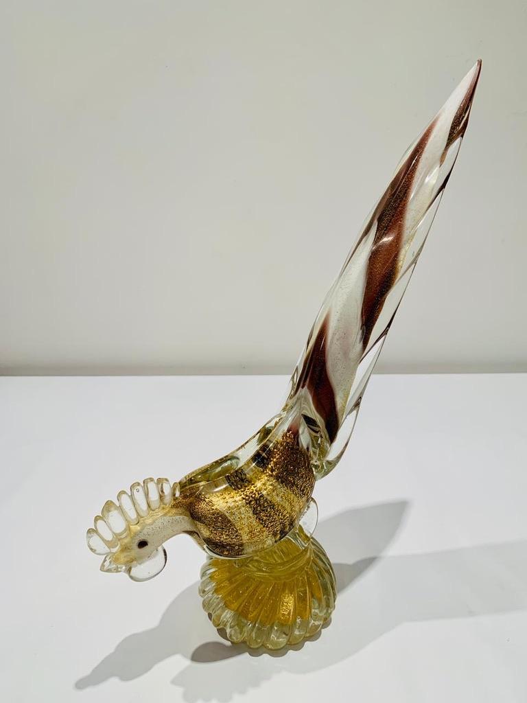 Autre Barbini verre Murano bicolore circa 1950 avec coq en or. en vente