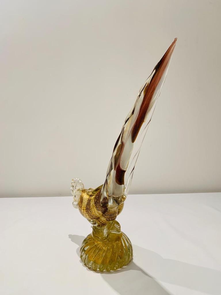 Barbini Murano glass bicolor circa 1950 with gold cock. In Good Condition For Sale In Rio De Janeiro, RJ