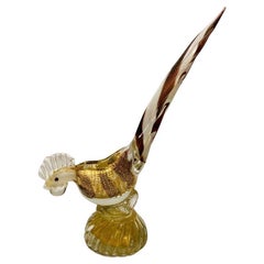 Barbini in vetro di Murano bicolore del 1950 circa con gallo d'oro.