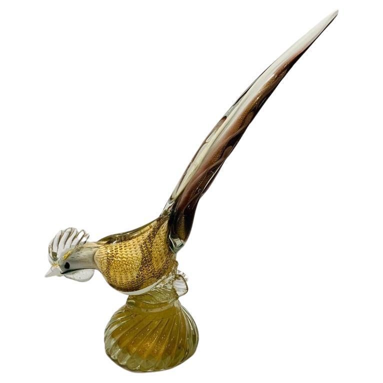 Barbini Murano glass bicolor with gold and bubbles 1950 cock. For Sale