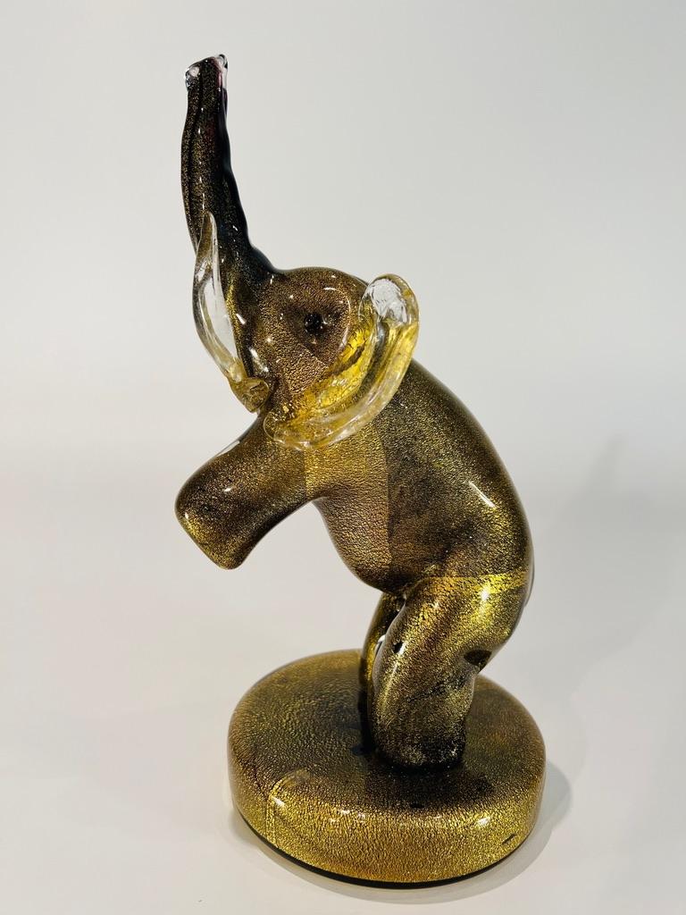 Mid-Century Modern Barbini Murano glass gold circa 1950 elephant For Sale