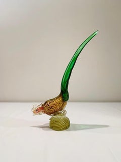 Barbini Murano glass green, red and gold with bubbles circa 1950 large cock.