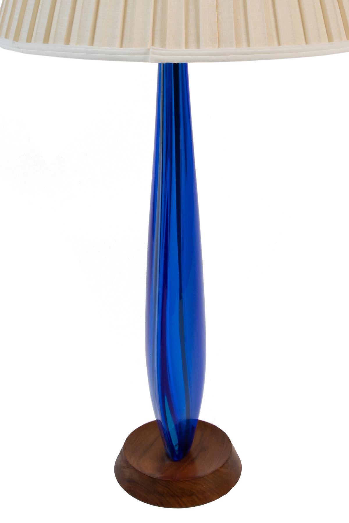 Mid-Century Modern Cobalt Blue 60's Murano Glass Lamp by Alfredo Barbini For Sale