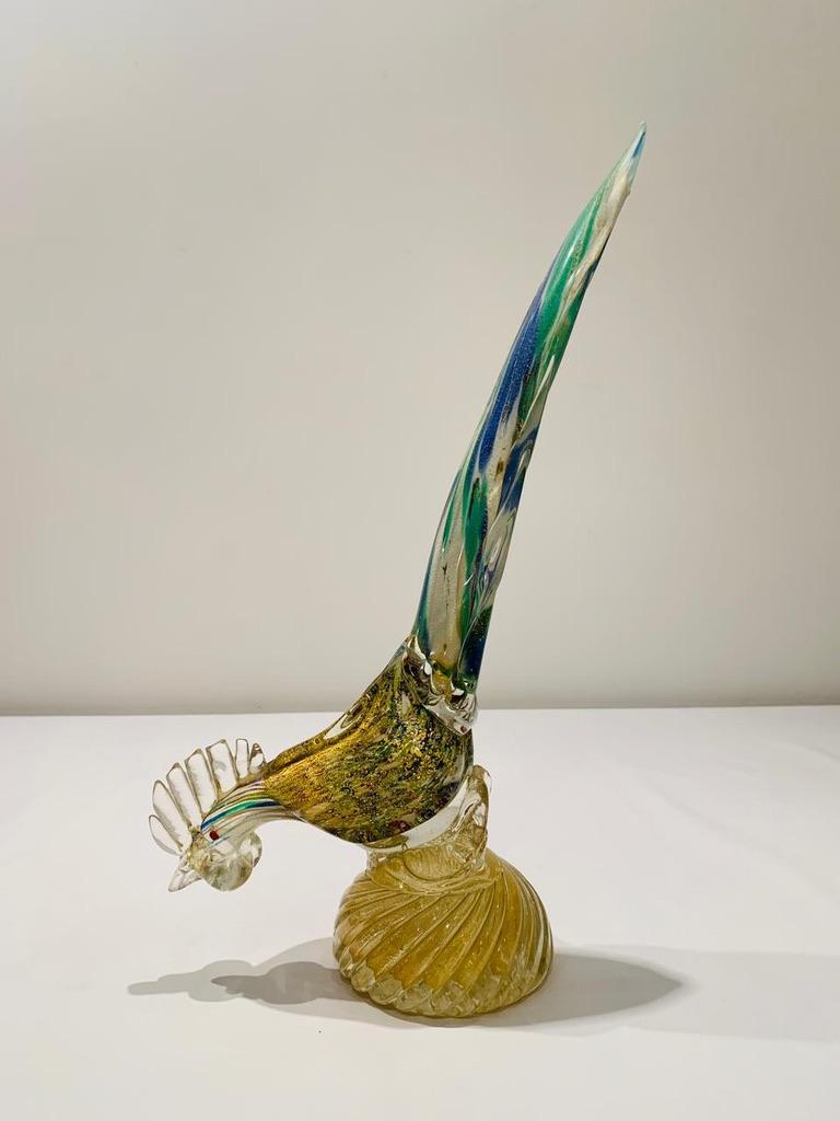 Incredibile gallo BARBINI in vetro di Murano multicolore con oro del 1950 circa.
