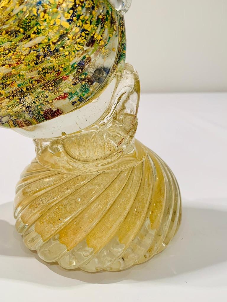 Mid-Century Modern Barbini Murano glass multicolor with gold circa 1950 cock. For Sale