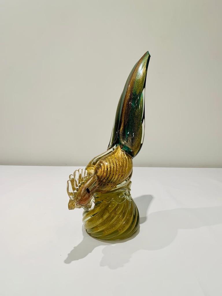 Mid-Century Modern Barbini Murano glass multicolor with gold circa 1950 cock. For Sale