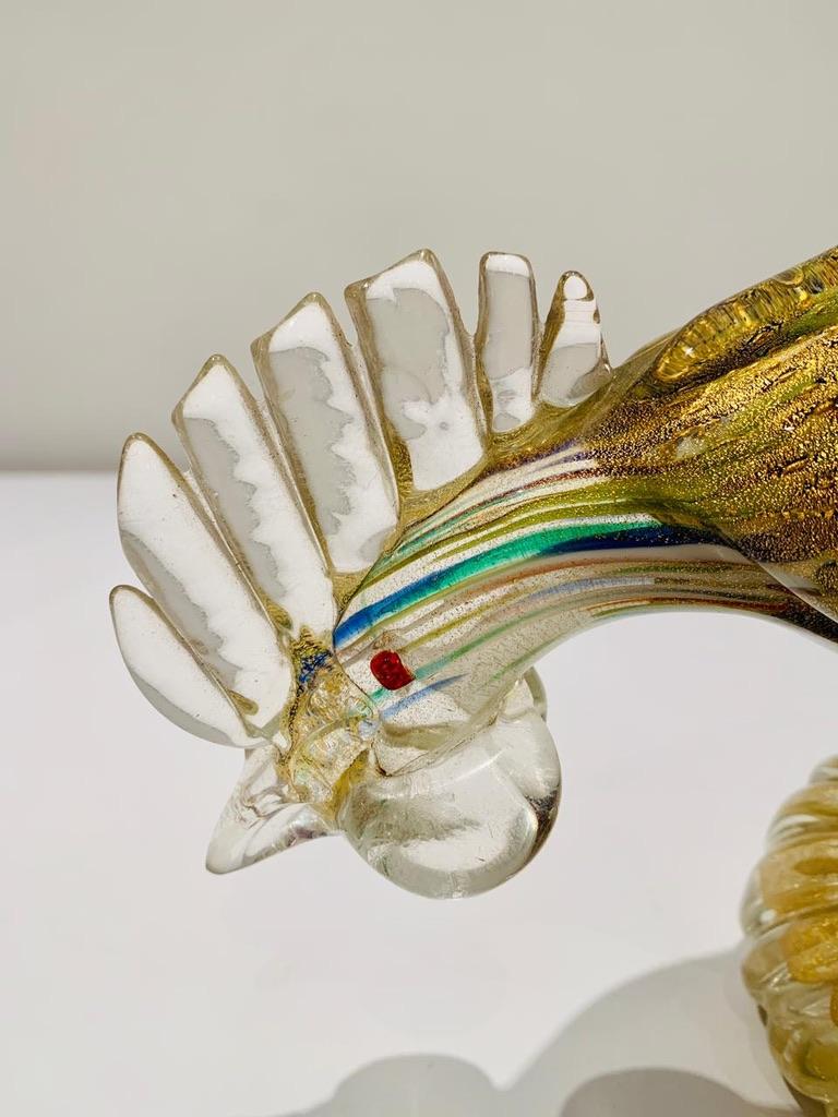 Italian Barbini Murano glass multicolor with gold circa 1950 cock. For Sale