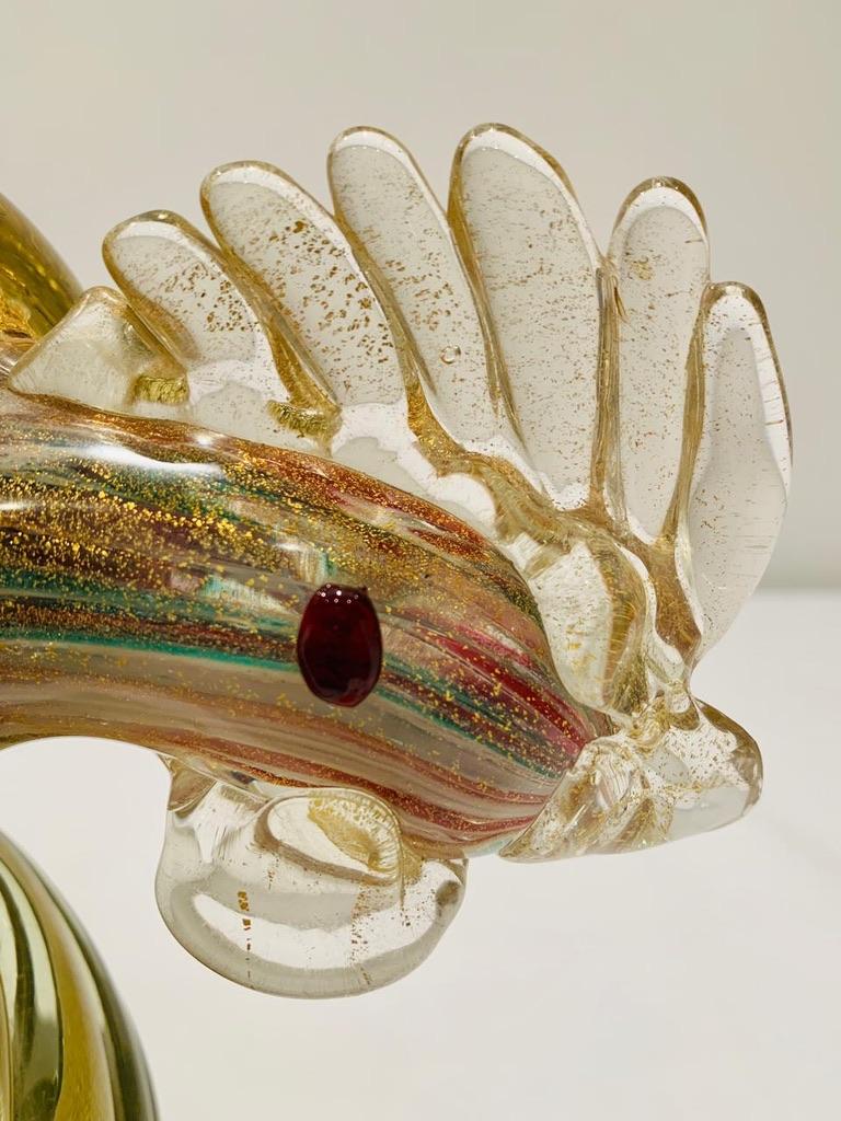 Italian Barbini Murano glass multicolor with gold circa 1950 cock. For Sale