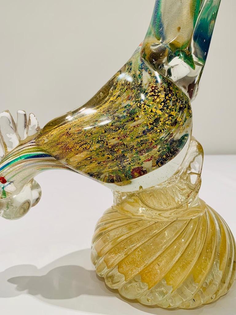 Barbini Murano glass multicolor with gold circa 1950 cock. In Good Condition For Sale In Rio De Janeiro, RJ