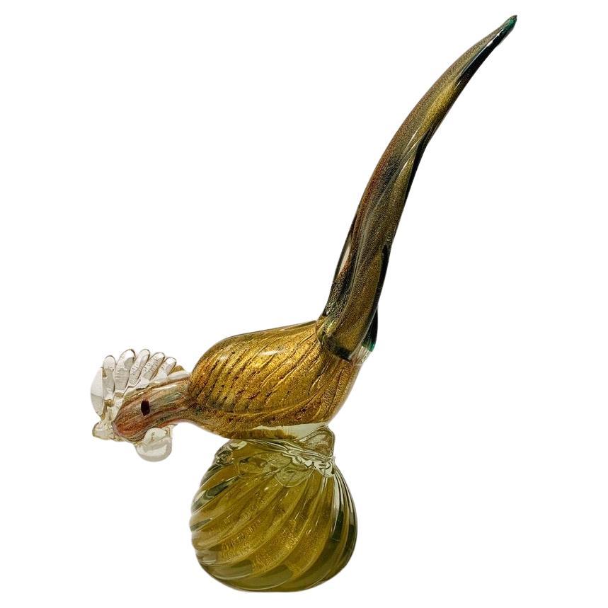 Barbini Murano glass multicolor with gold circa 1950 cock. For Sale