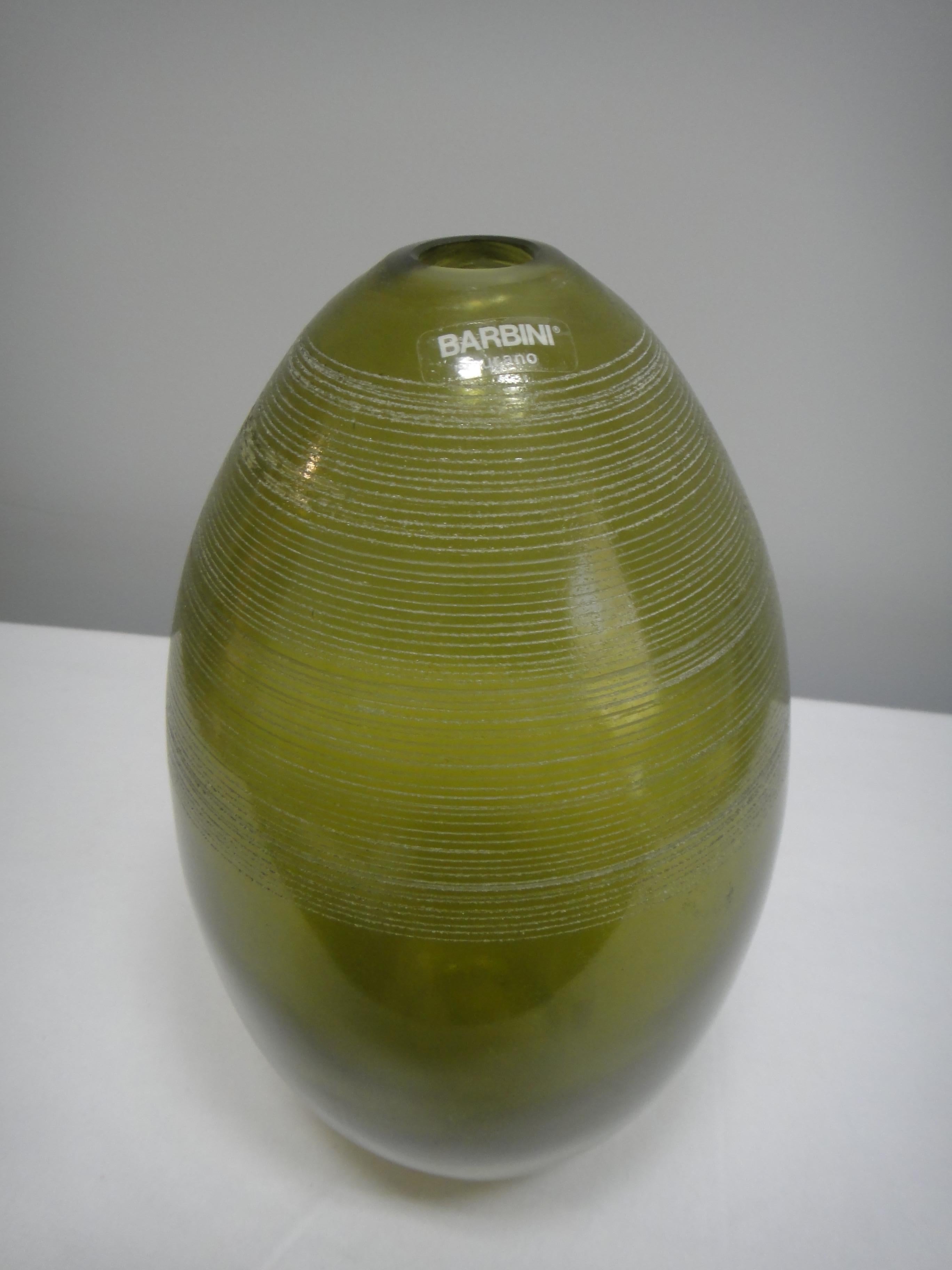 Barbini Murano Glass Vase Green, Italy For Sale 4