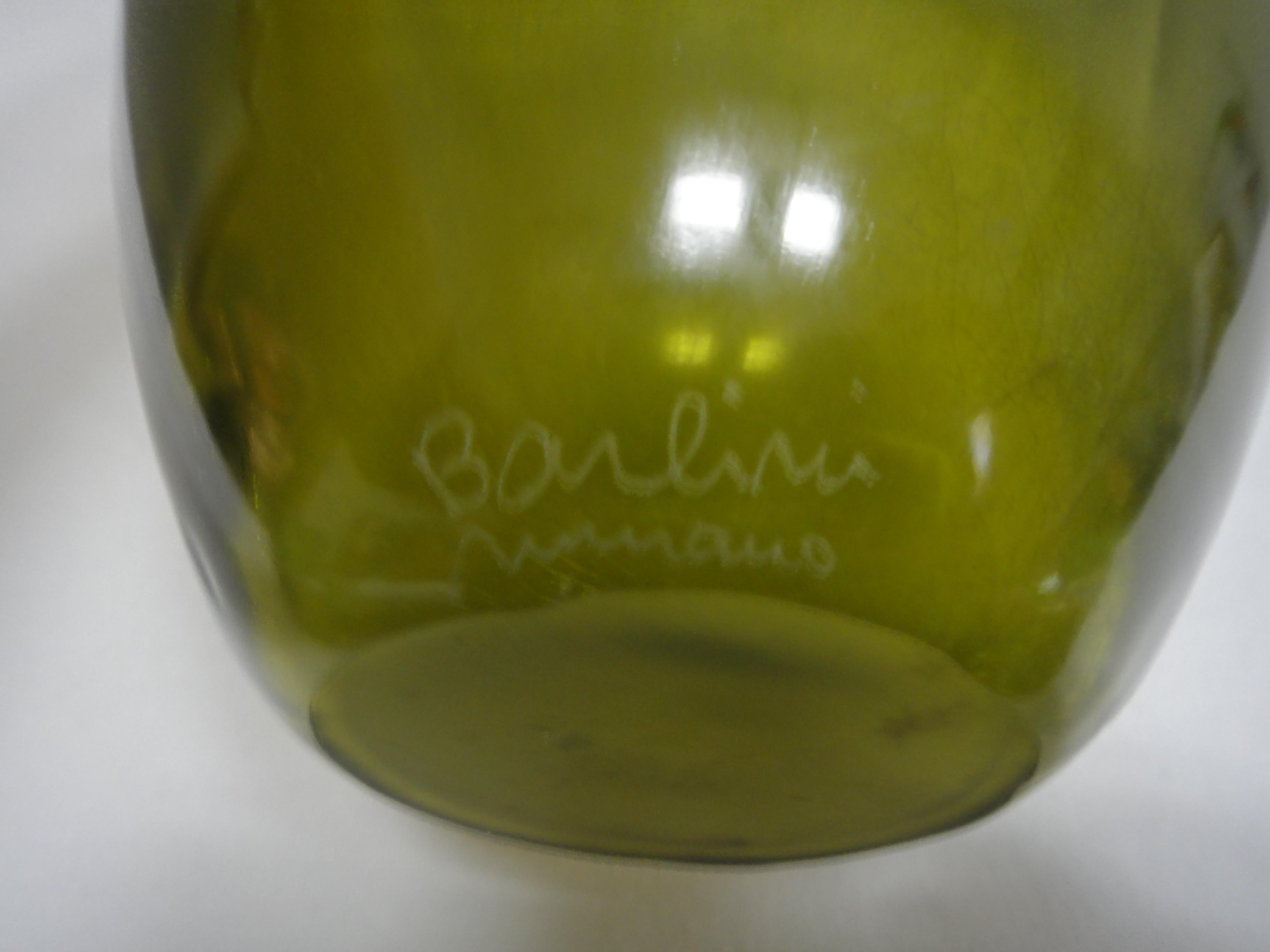 Barbini Murano Glass Vase Green, Italy For Sale 8