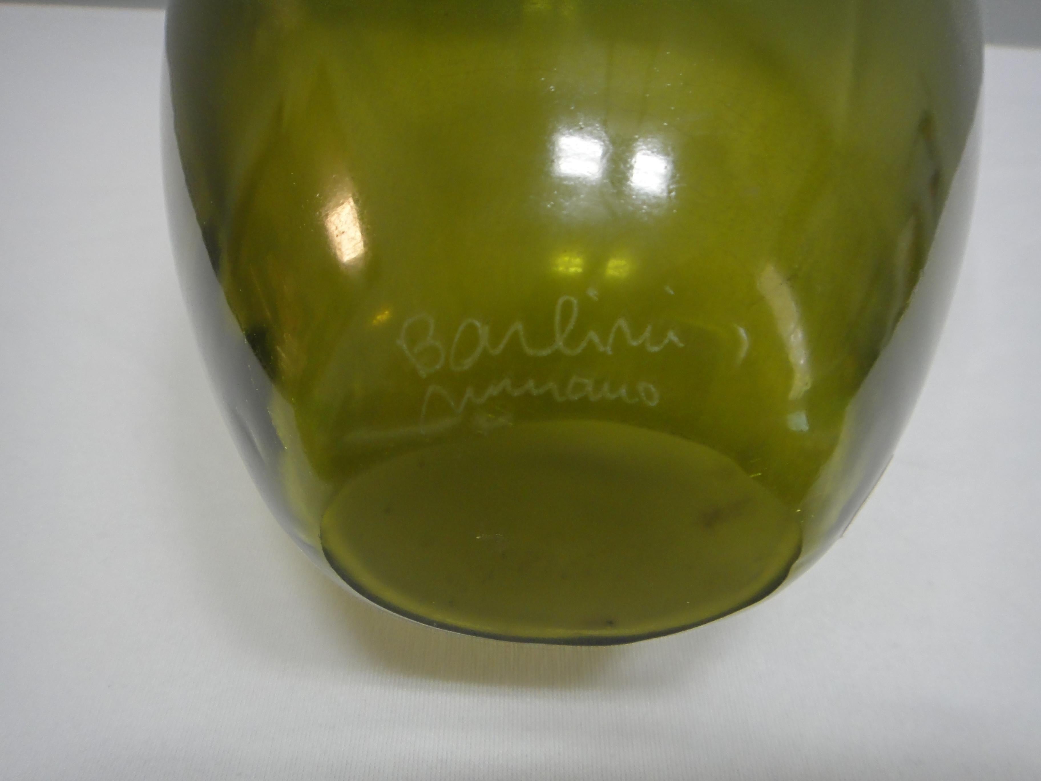 Barbini Murano Glass Vase Green, Italy For Sale 9