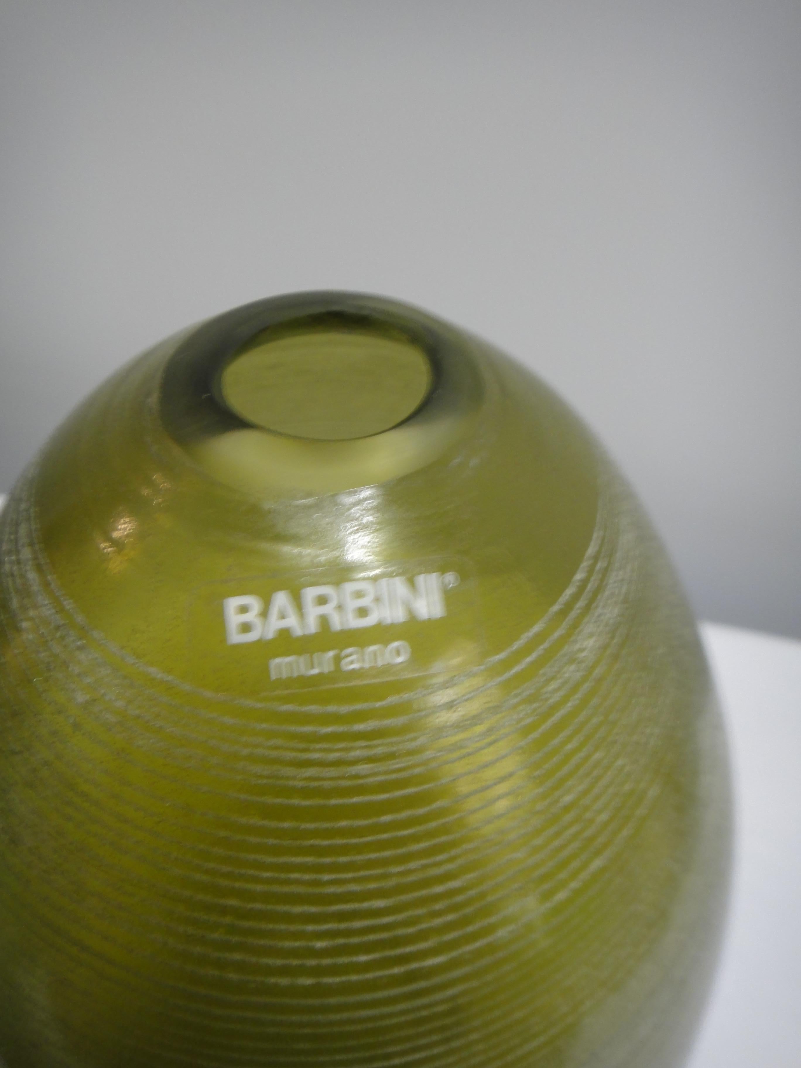 Barbini Murano Glass Vase Green, Italy For Sale 10