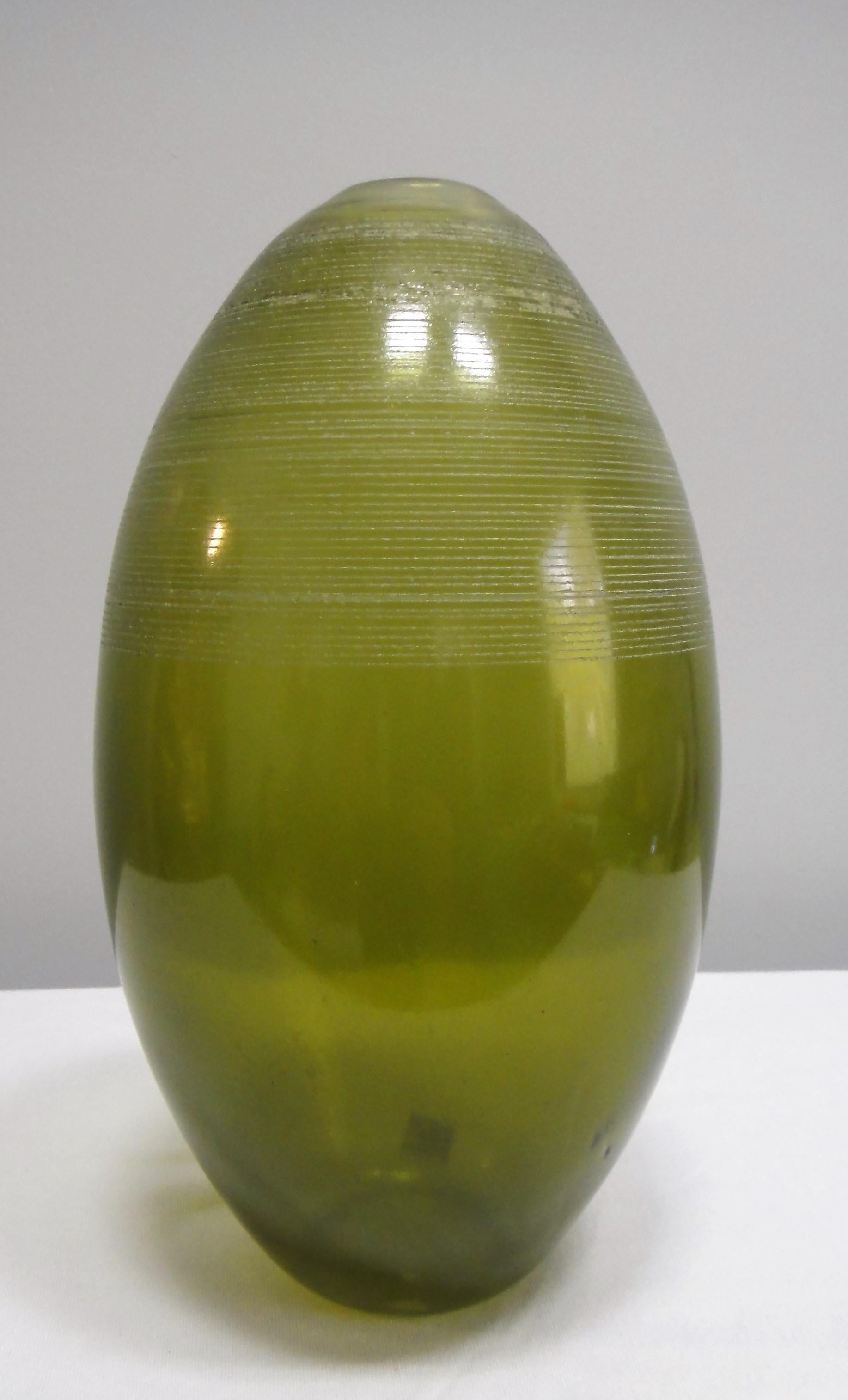 Modern Barbini Murano Glass Vase Green, Italy For Sale