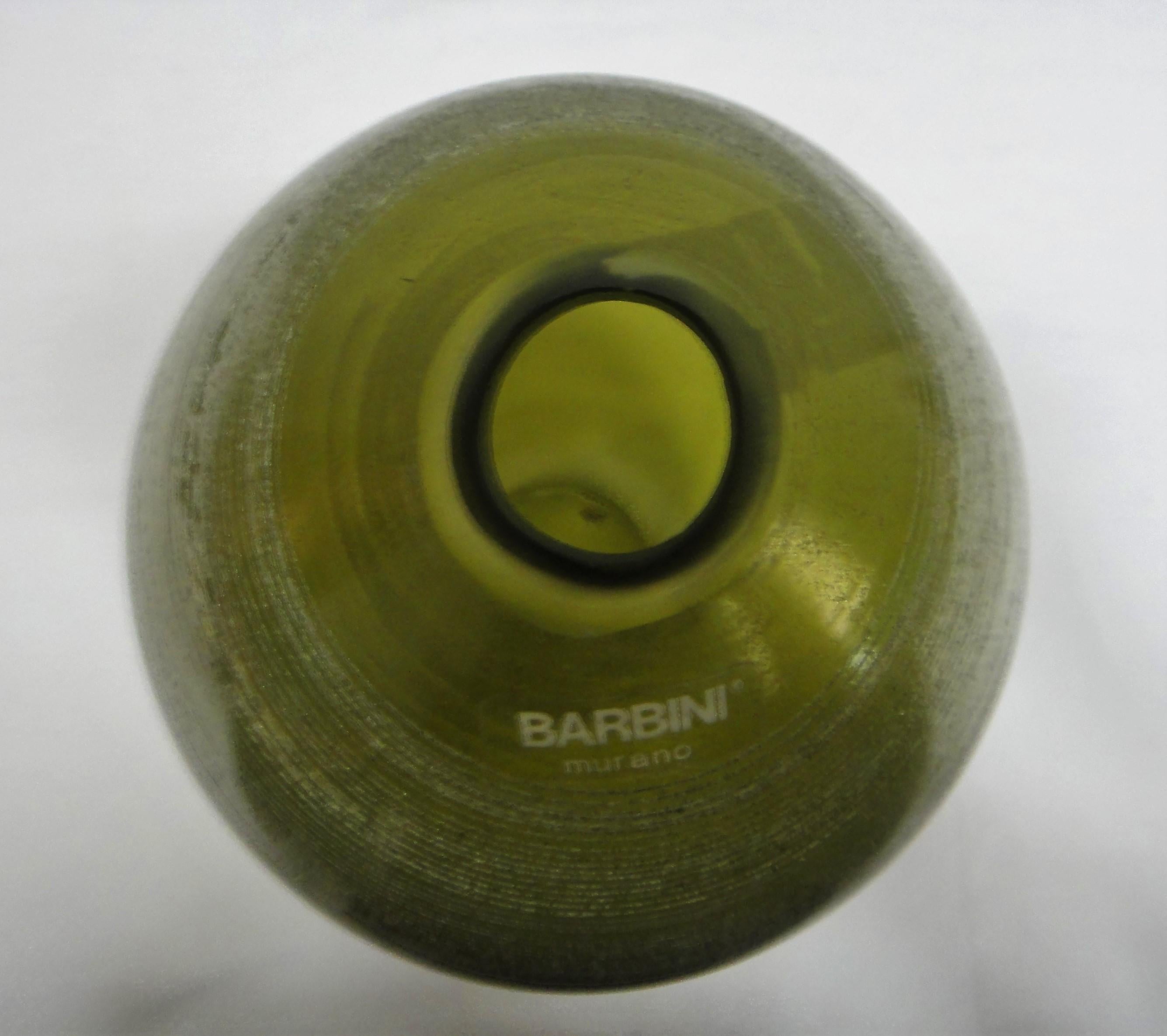 Italian Barbini Murano Glass Vase Green, Italy For Sale