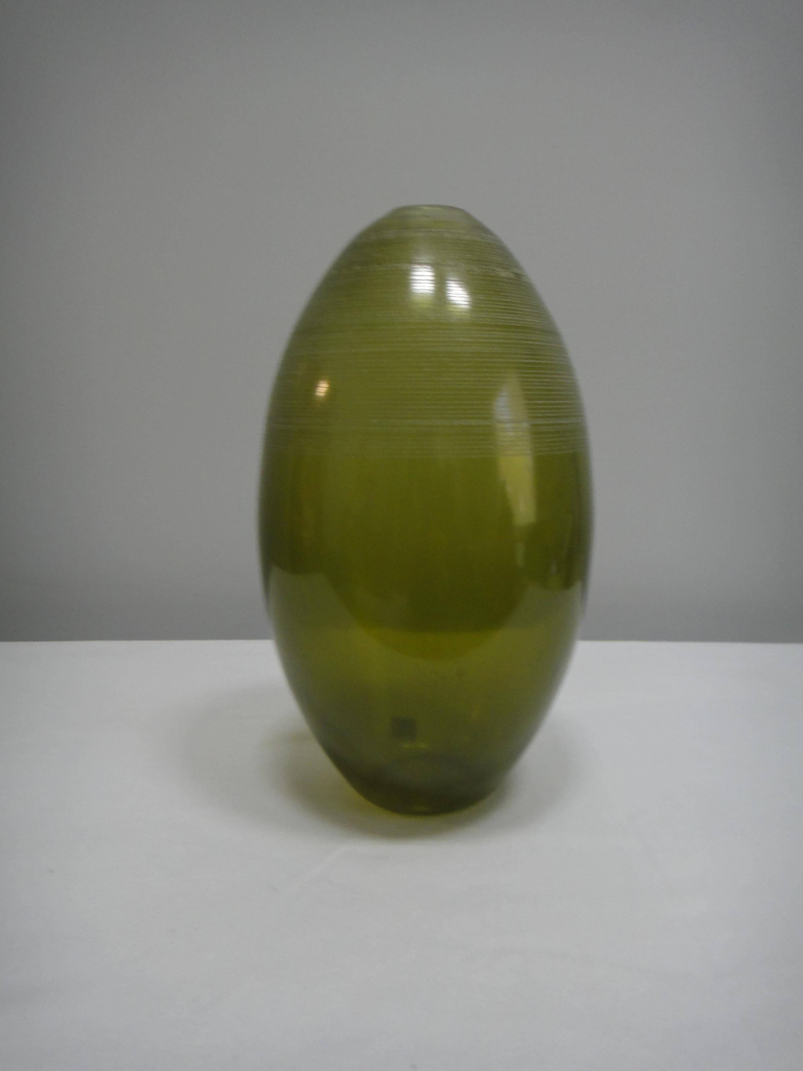 Barbini Murano Glass Vase Green, Italy For Sale 1