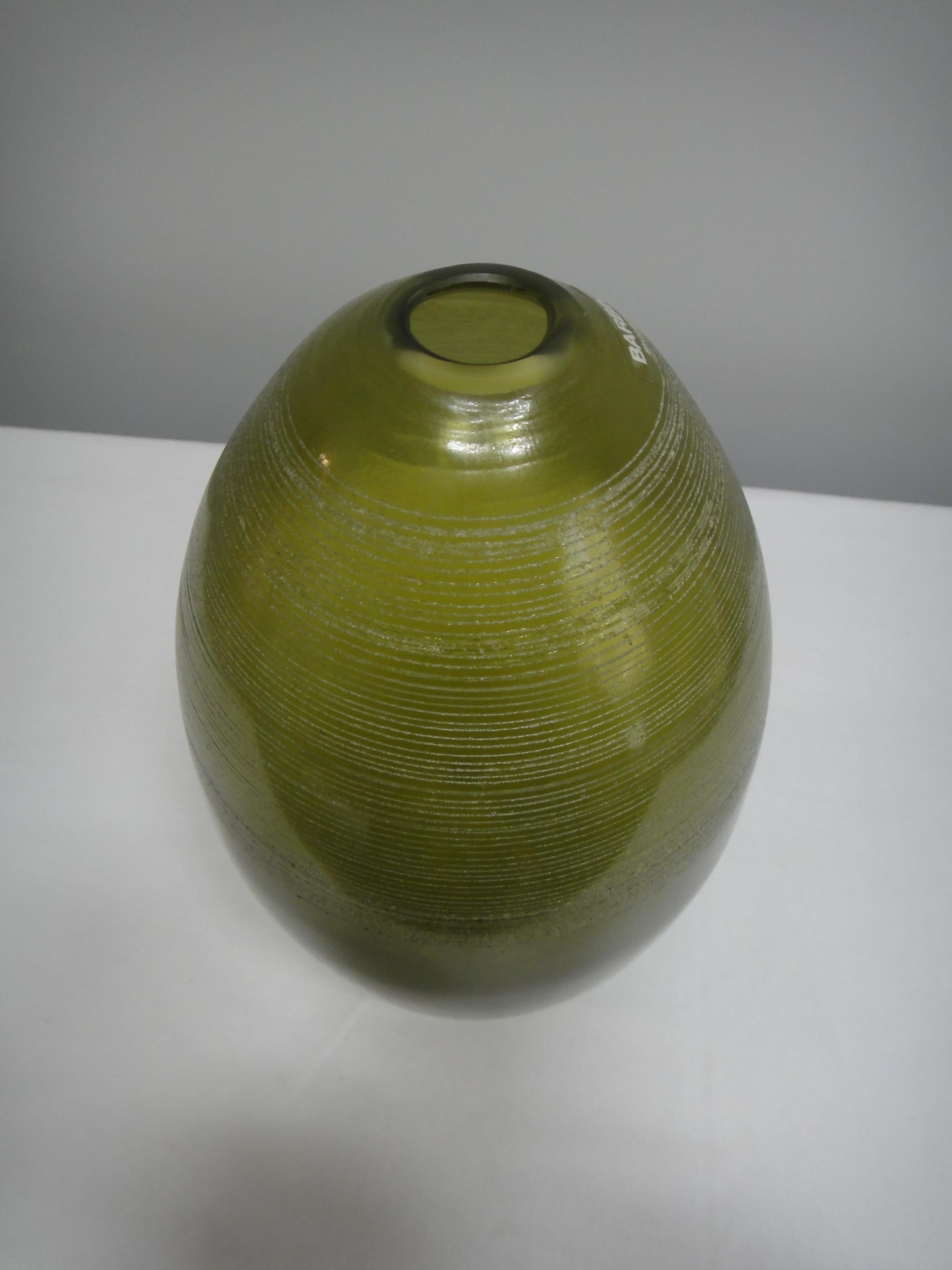 Barbini Murano Glass Vase Green, Italy For Sale 2