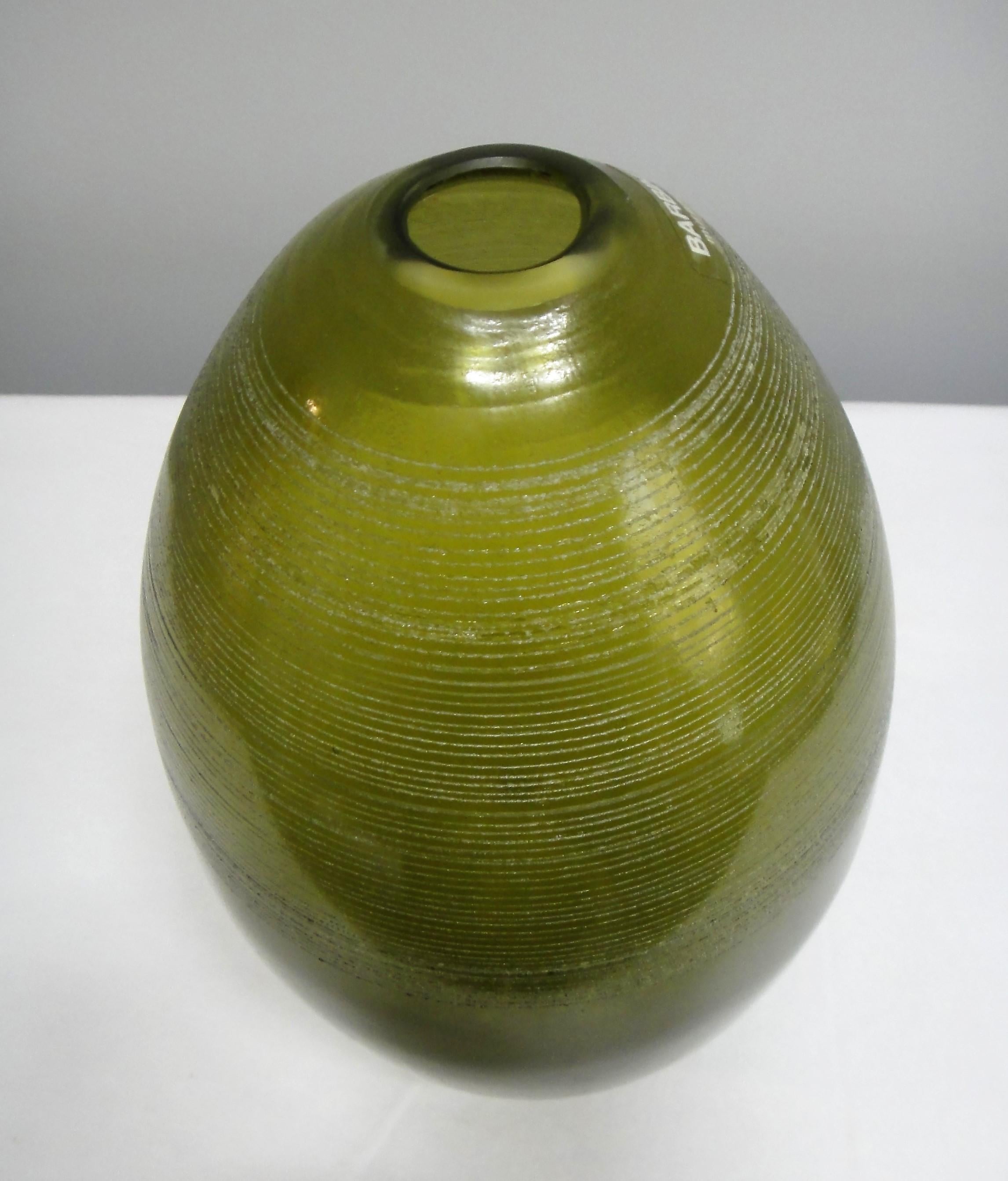 Barbini Murano Glass Vase Green, Italy For Sale 3