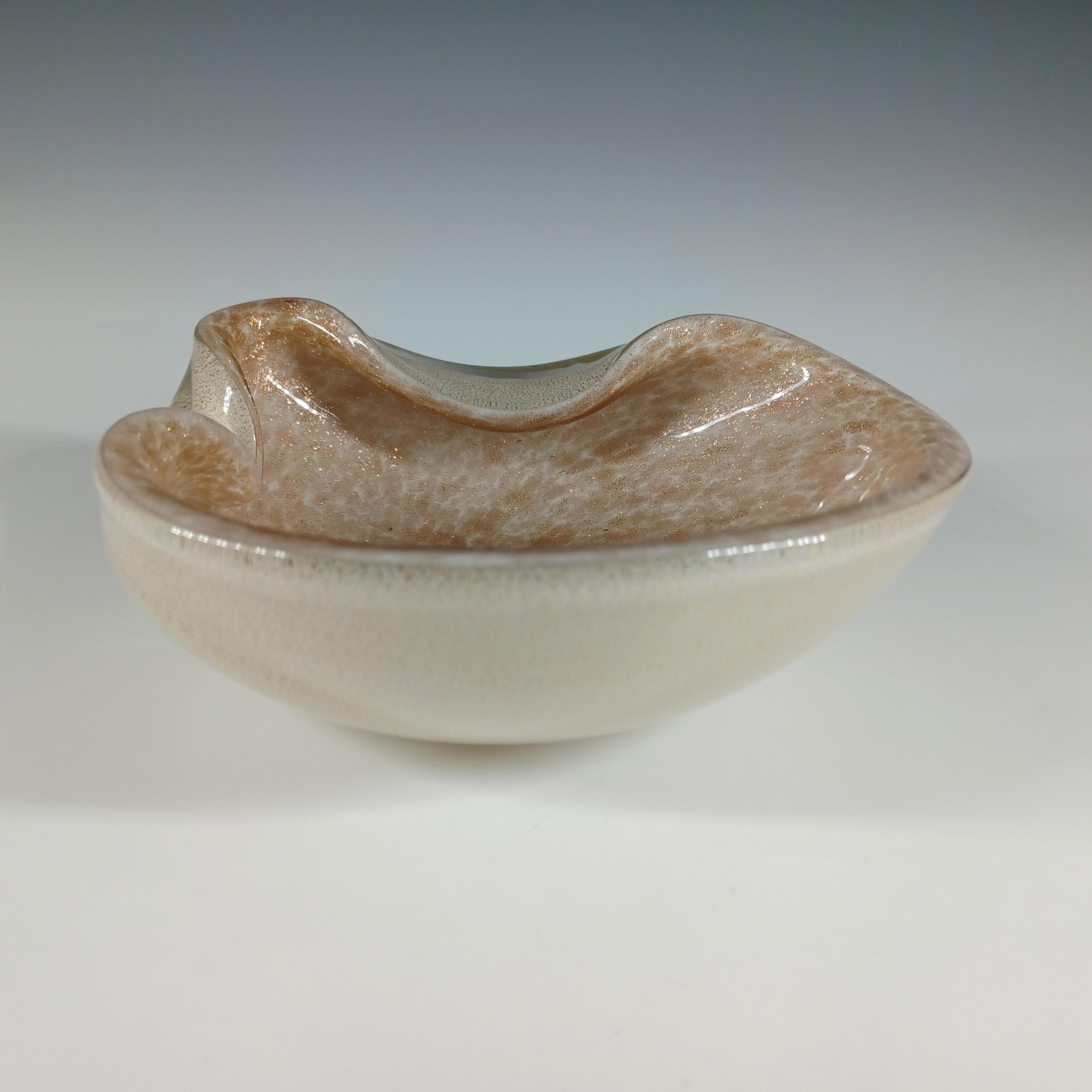 Mid-Century Modern Barbini Murano Gold Leaf & Aventurine Biomorphic Glass Bowl For Sale