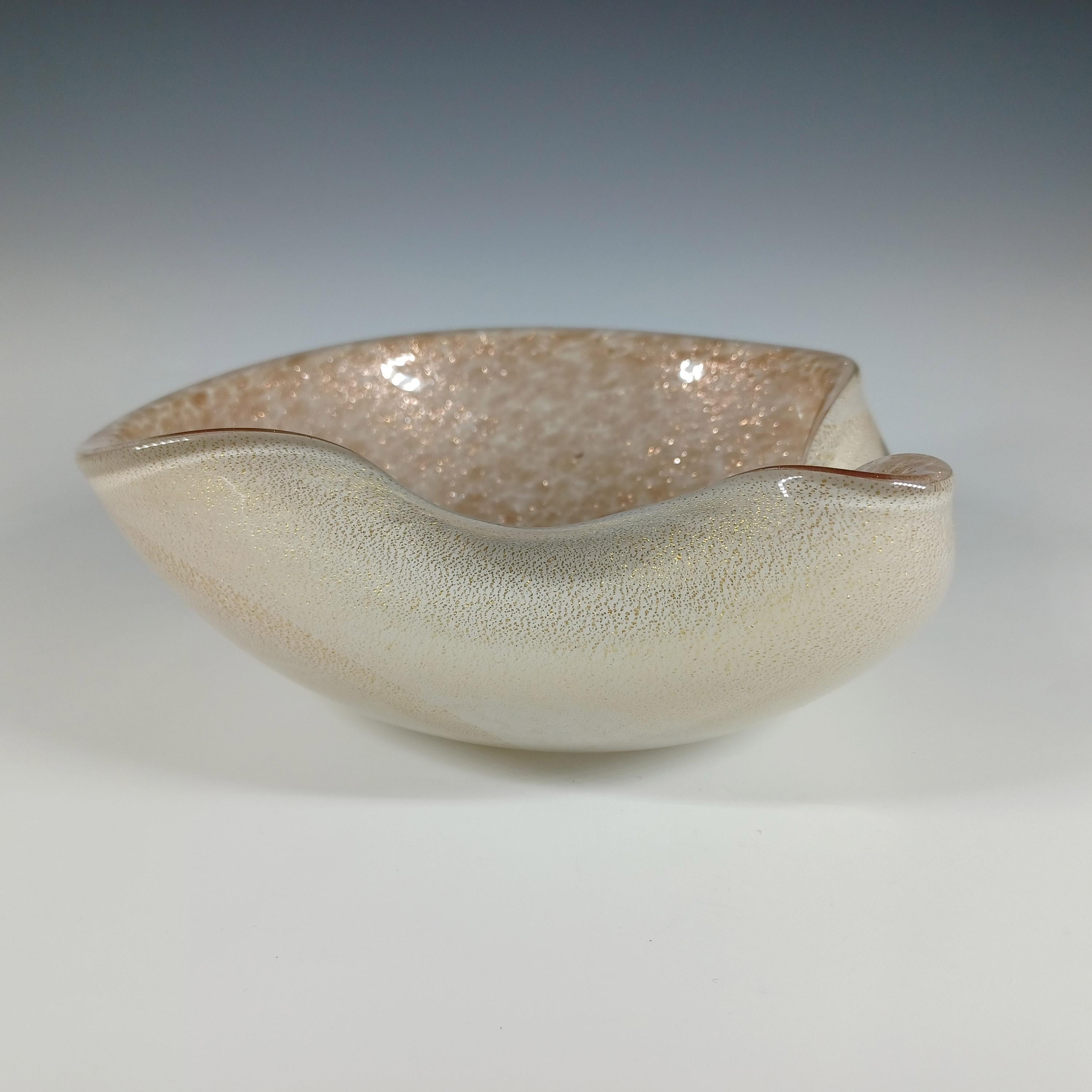 20th Century Barbini Murano Gold Leaf & Aventurine Biomorphic Glass Bowl For Sale