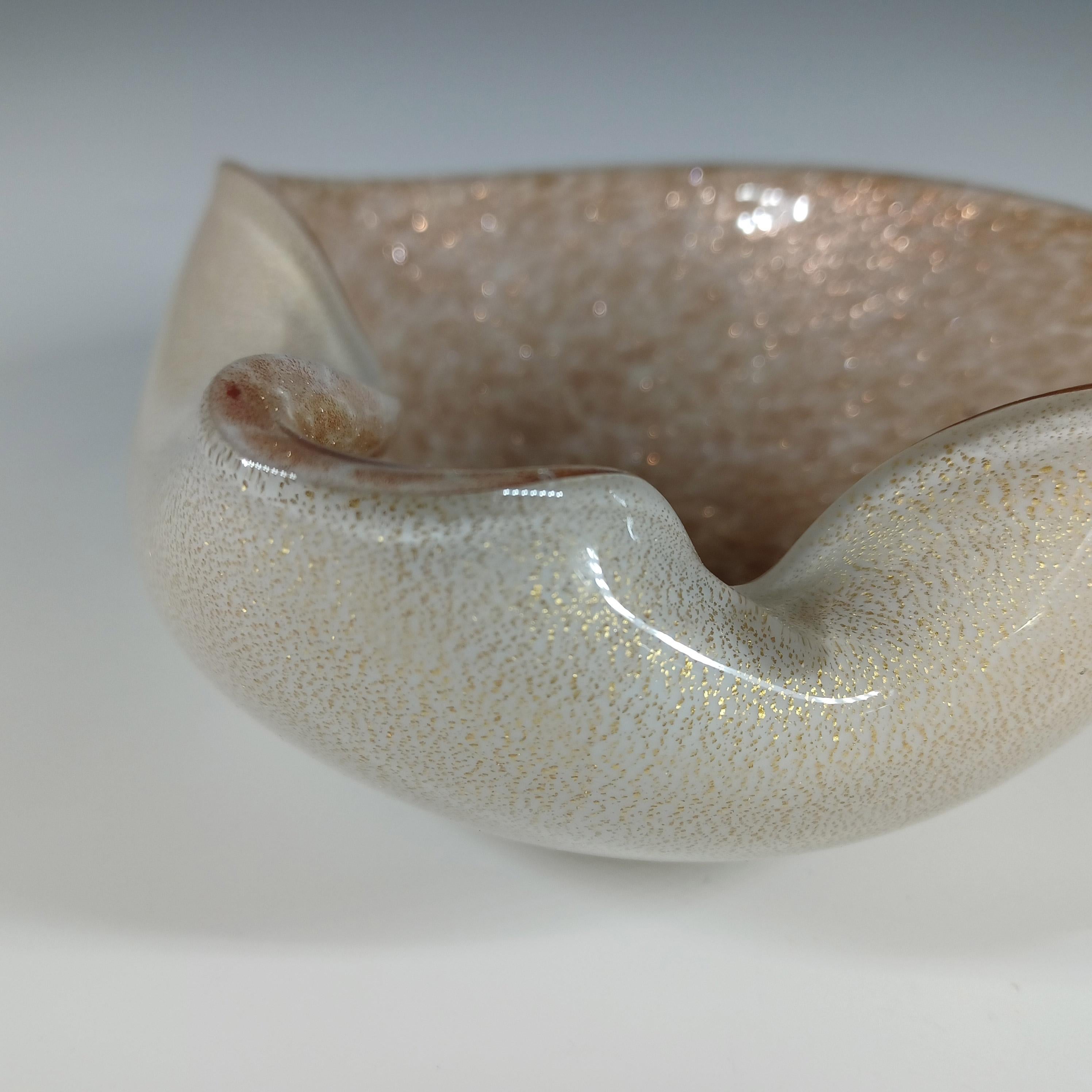 Barbini Murano Gold Leaf & Aventurine Biomorphic Glass Bowl For Sale 1